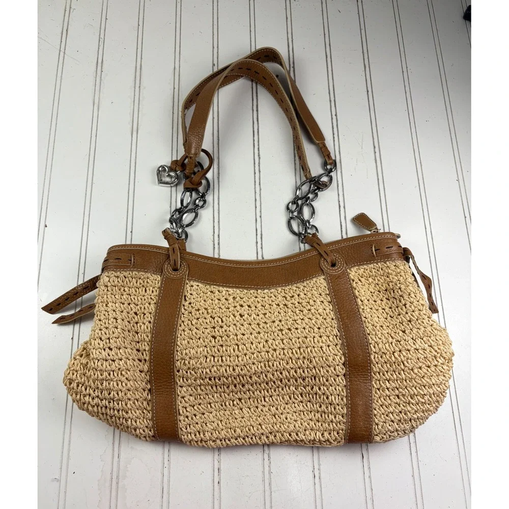 Brighton Vintage Y2K Woven Straw Leather Vacation Summer Shoulder Bag